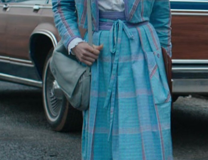 Blue Plaid Pattern Jacket and Skirt Suit of Natalia Dyer as Nancy Wheeler