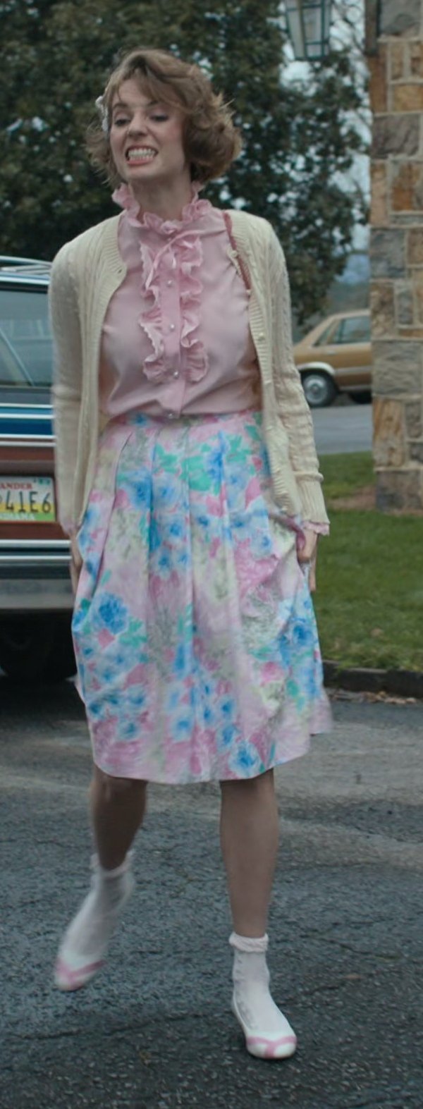 Pink Ruffle Blouse Worn by Maya Hawke as Robin Buckley