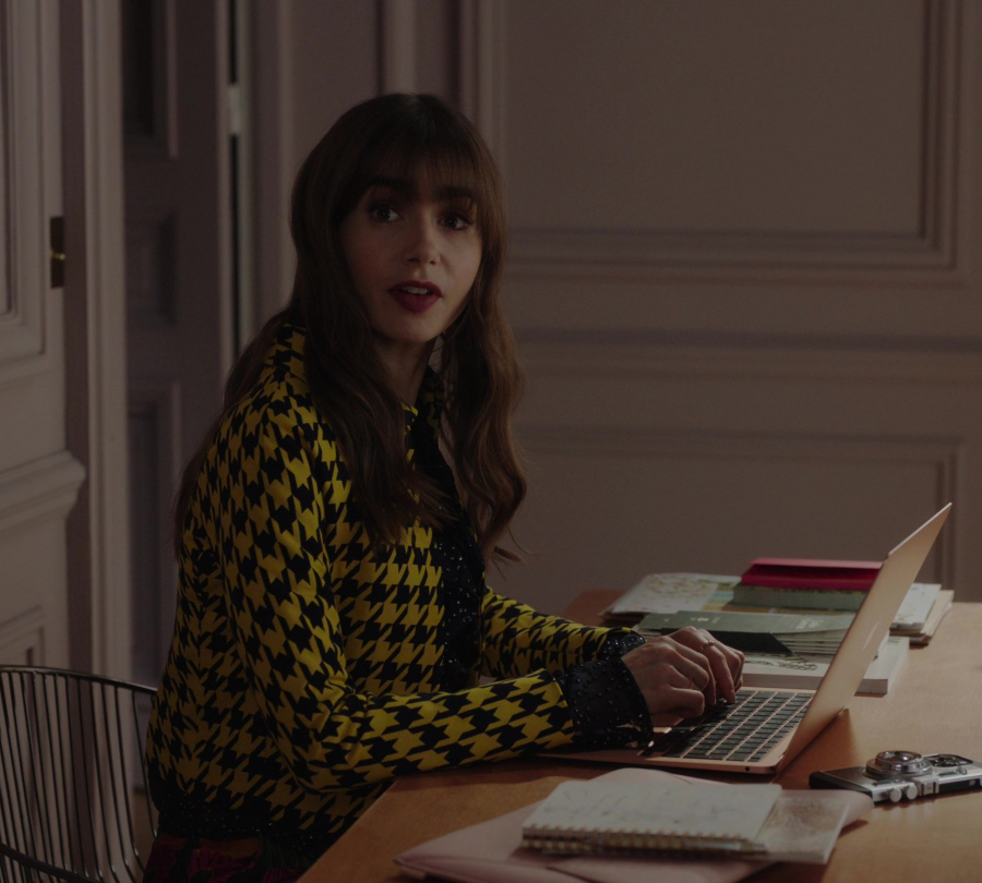 yellow houndstooth blazer - Lily Collins (Emily Cooper) - Emily in Paris TV Show