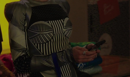 Geometrical Pattern Mini Knitted Dress Worn by Lily Collins as Emily Cooper Outfit Emily in Paris TV Show