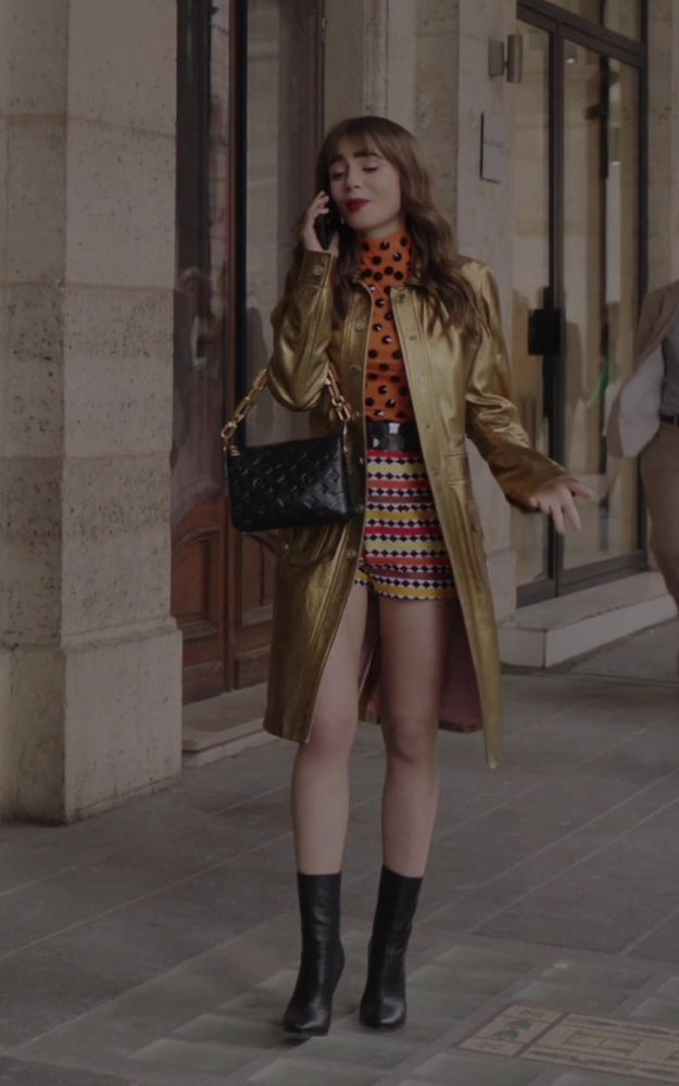 gold metallic coat - Lily Collins (Emily Cooper) - Emily in Paris TV Show