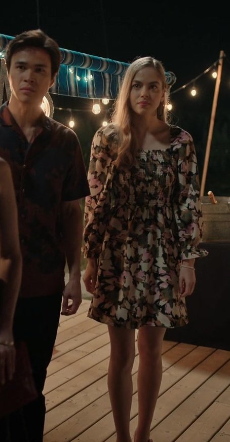 Floral Long Sleeve Shirred Mini Dress Worn by Sarah Dugdale as Lizzie from Virgin River TV Show