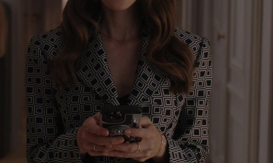 Check Print Blazer of Lily Collins as Emily Cooper