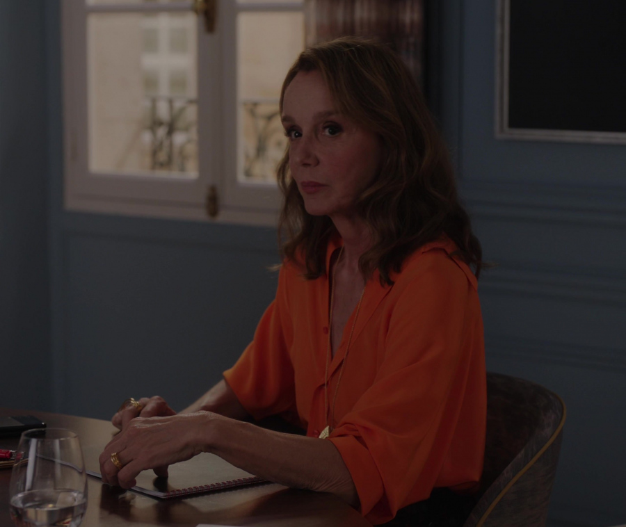 orange blouse shirt - Philippine Leroy-Beaulieu (Sylvie) - Emily in Paris TV Show