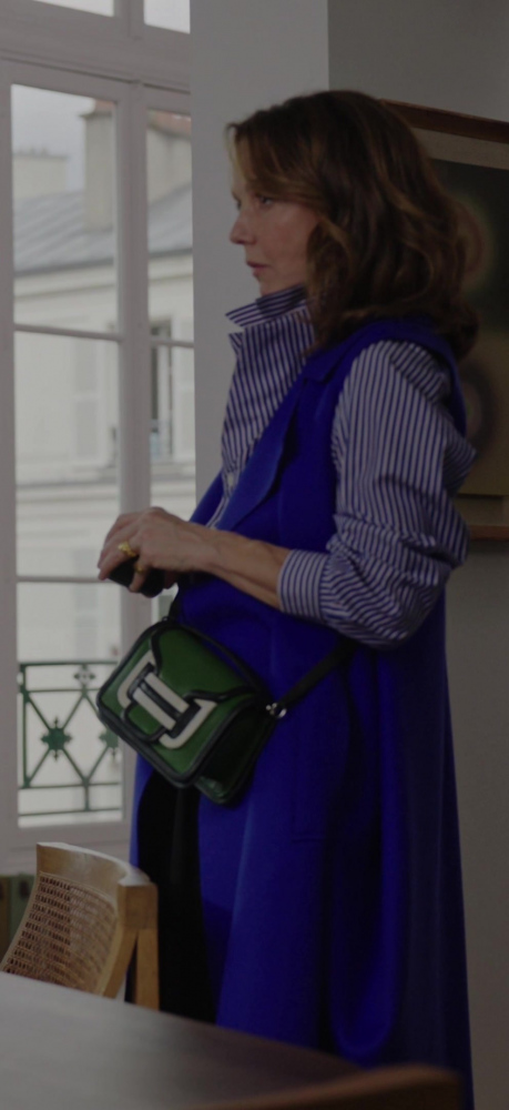 blue sleeveless coat - Philippine Leroy-Beaulieu (Sylvie) - Emily in Paris TV Show