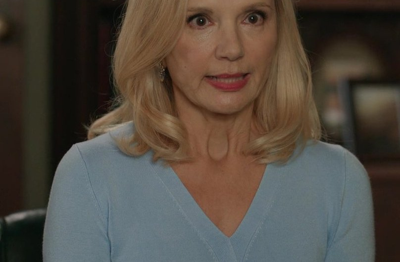 Blue V-Neck Cardigan of Teryl Rothery as Muriel St. Claire