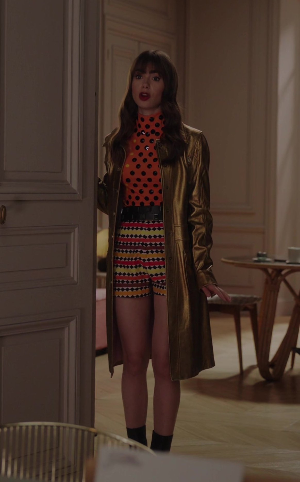 Worn on Emily in Paris TV Show - Printed Shorts of Lily Collins as Emily Cooper