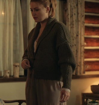 Khaki Mid-Lenght Cardigan with Embroidered Back Worn by Alexandra Breckenridge as Mel Monroe Outfit Virgin River TV Show
