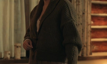Khaki Mid-Lenght Cardigan with Embroidered Back Worn by Alexandra Breckenridge as Mel Monroe Outfit Virgin River TV Show