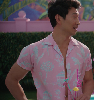 Pink Tropican Print Hawaiian Shirt of Simu Liu Outfit Barbie (2023) Movie