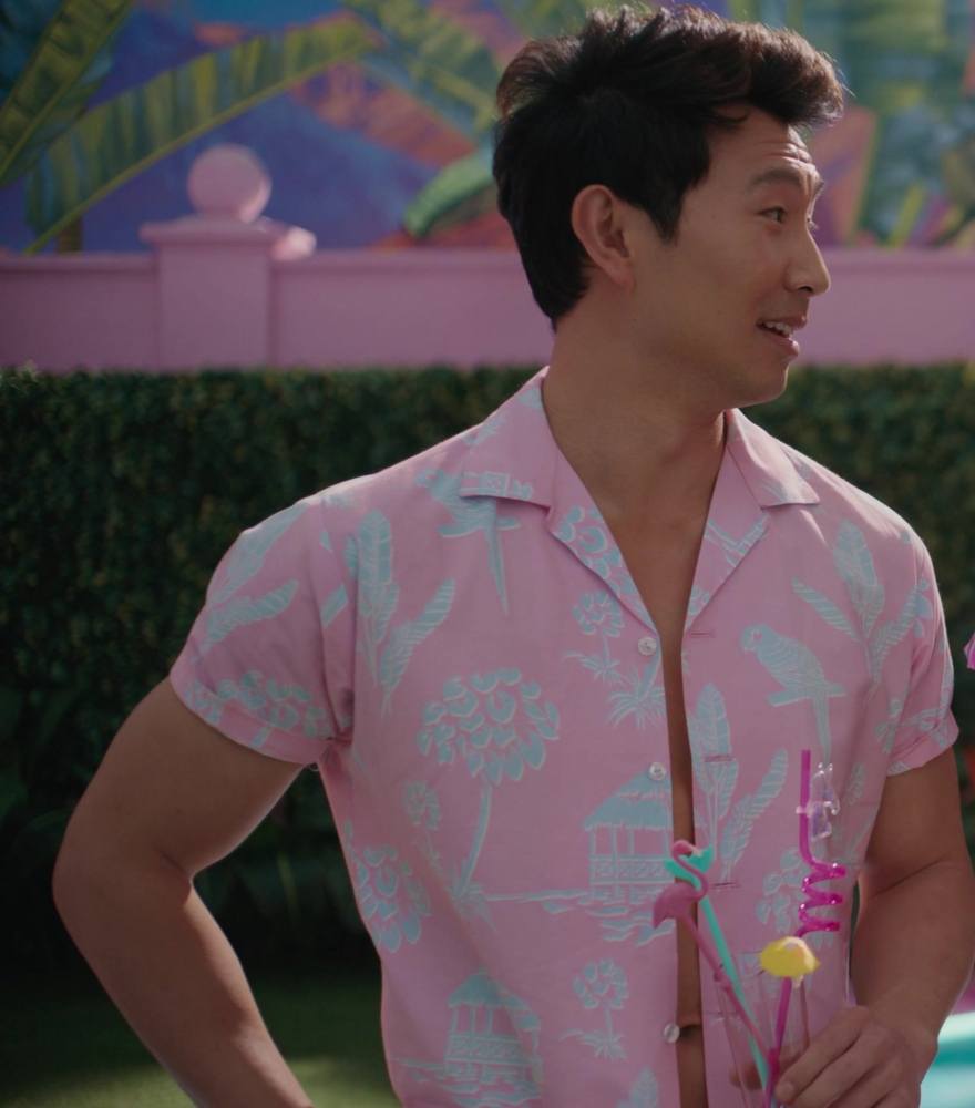pink tropican print hawaiian shirt - Simu Liu) - Barbie (2023) Movie