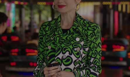 Green Patterned Coat of Lily Collins as Emily Cooper Outfit Emily in Paris TV Show
