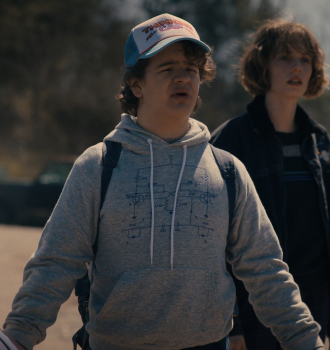 Grey Hoodie Worn by Gaten Matarazzo as Dustin Henderson Outfit Stranger Things TV Show