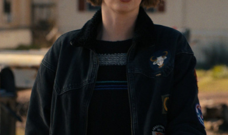 Black Denim Jacket of Maya Hawke as Robin Buckley Outfit Stranger Things TV Show