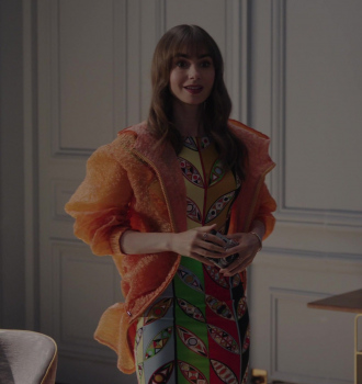 Worn on Emily in Paris TV Show - Graphic Print Dress Worn by Lily Collins as Emily Cooper