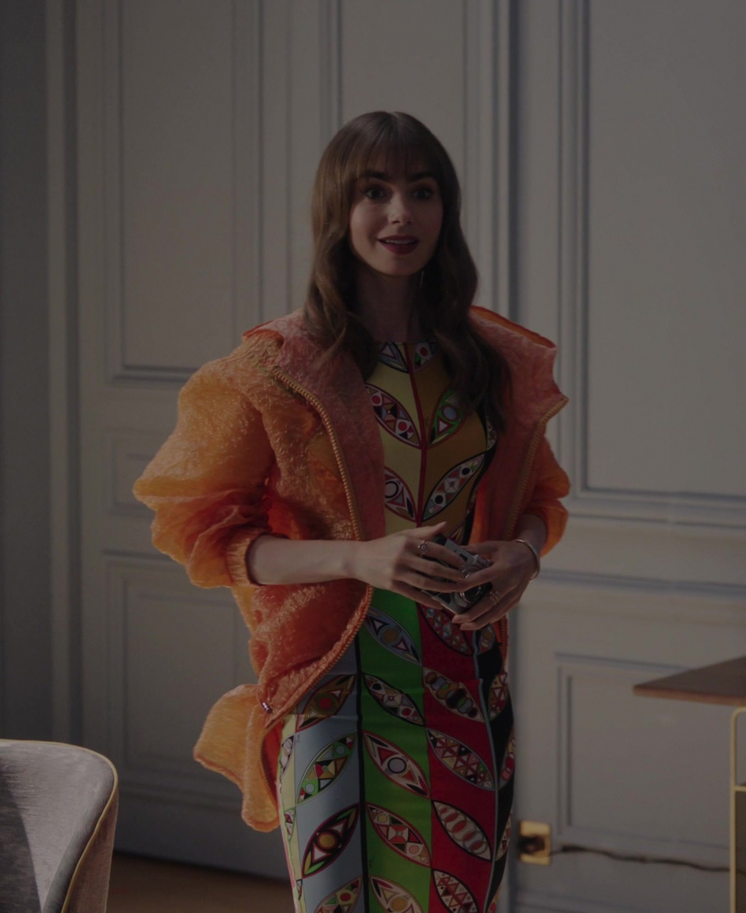 graphic print dress - Lily Collins (Emily Cooper) - Emily in Paris TV Show