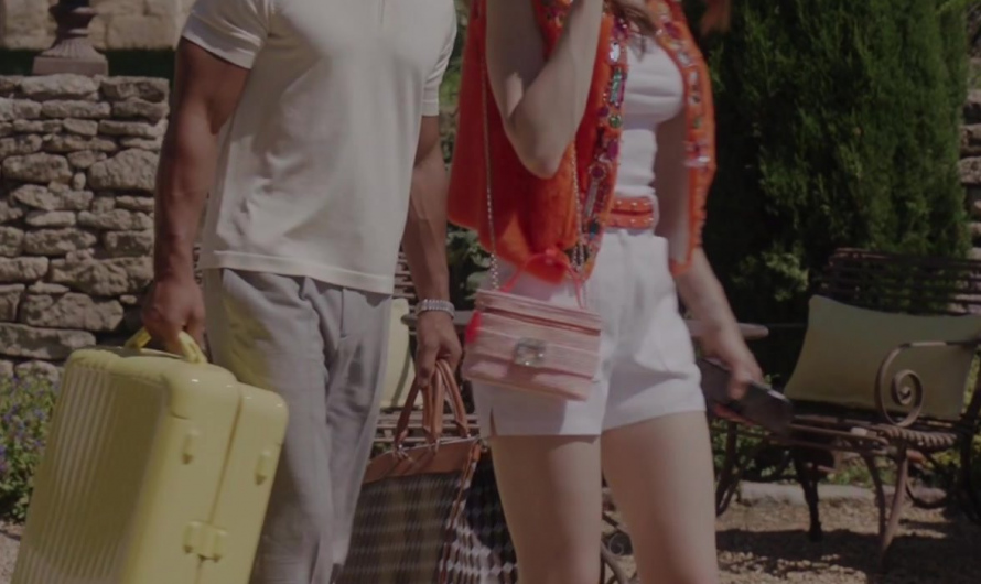 Purple Ankle Strap Platform Block Heel Sandals of Lily Collins as Emily Cooper