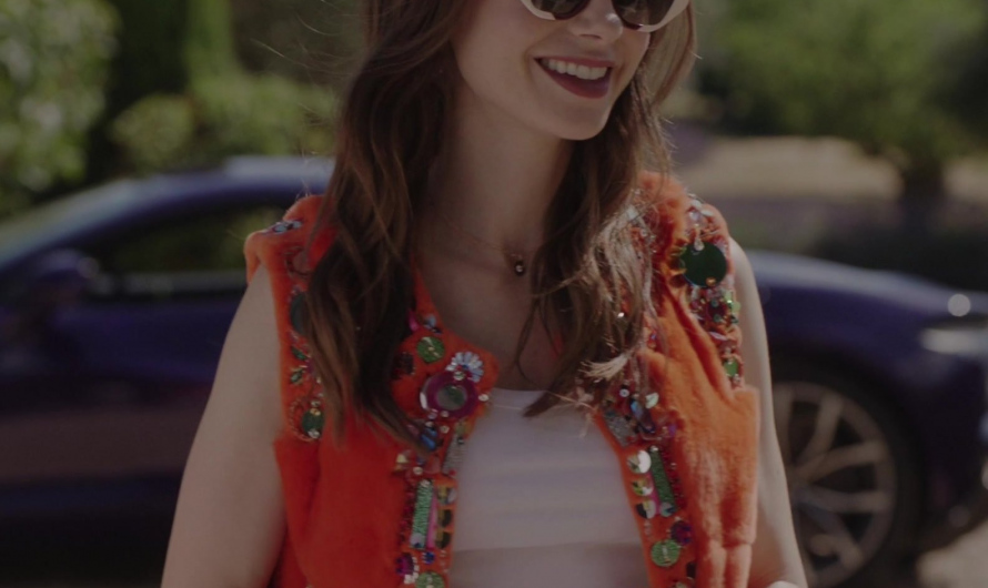 Orange Embellished Vest Worn by Lily Collins as Emily Cooper