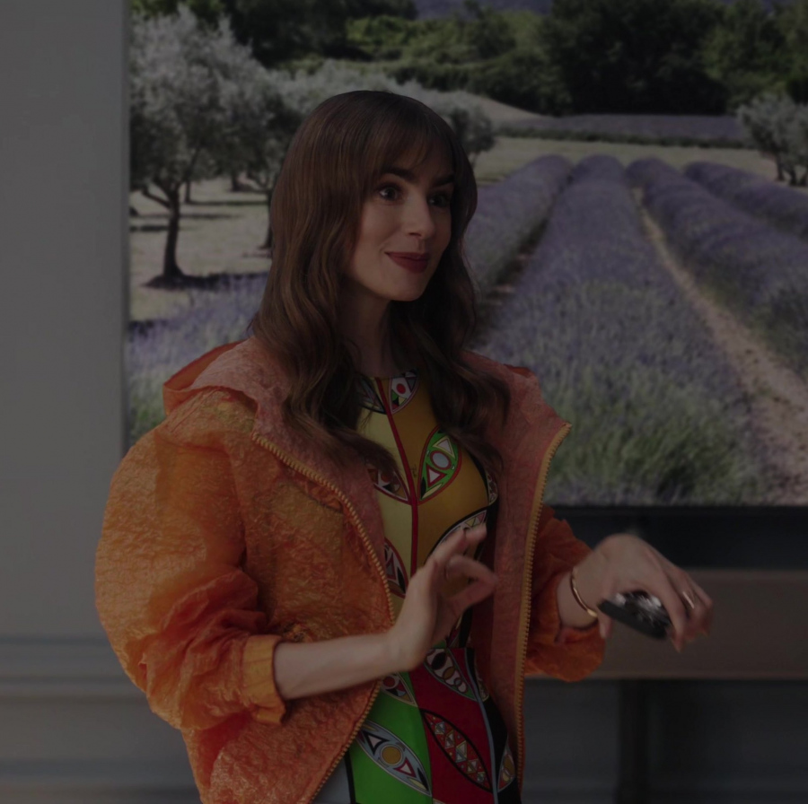 orange jacket - Lily Collins (Emily Cooper) - Emily in Paris TV Show