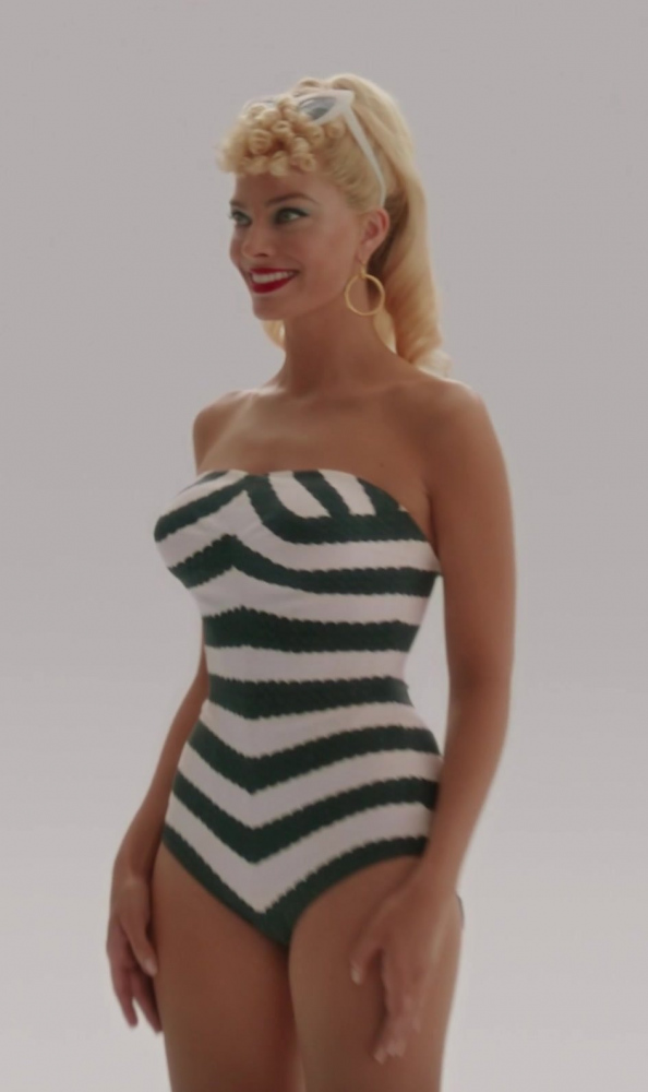 striped one-piece swimsuit - Margot Robbie) - Barbie (2023) Movie
