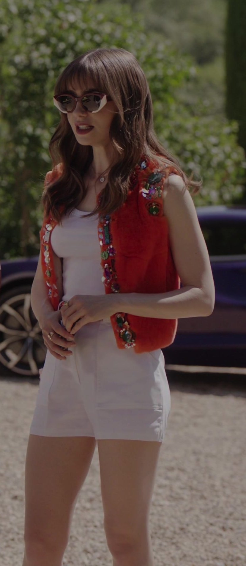 Worn on Emily in Paris TV Show - White Shorts of Lily Collins as Emily Cooper