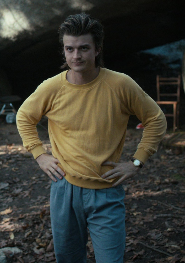Yellow Sweatshirt Worn by Joe Keery as Steve Harrington from Stranger Things TV Show
