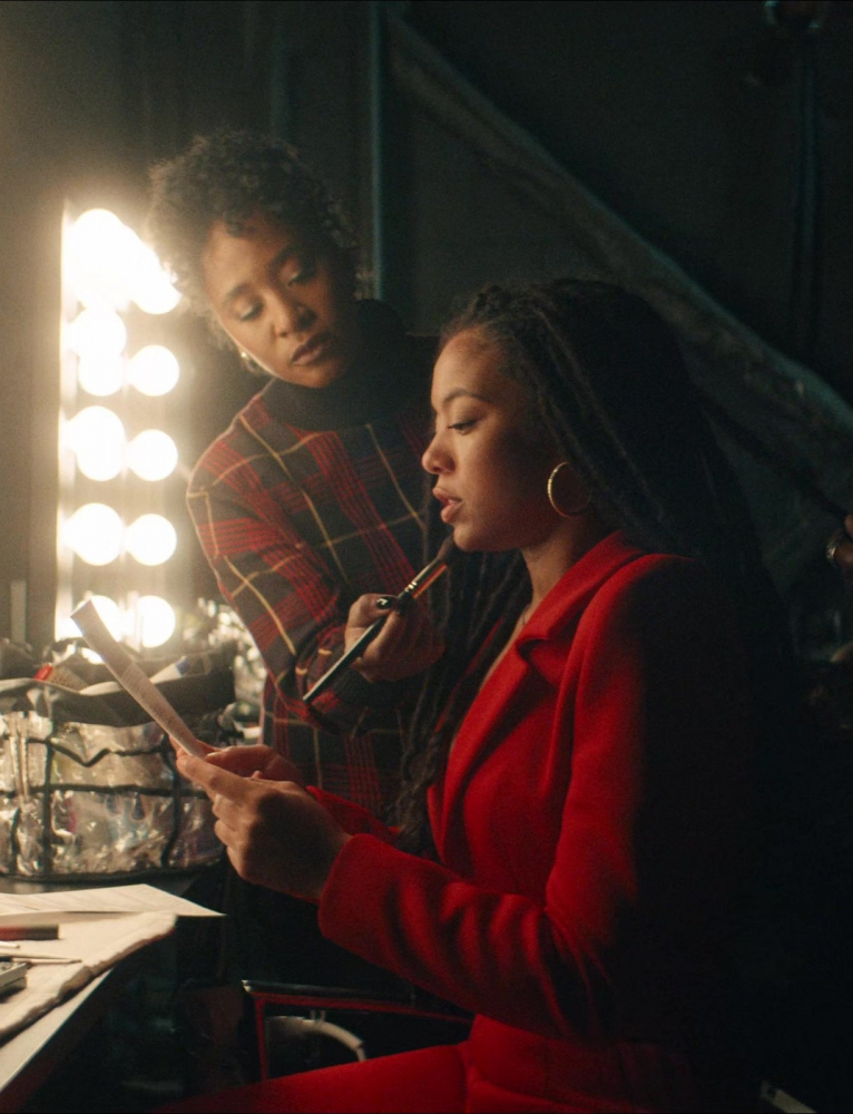 Red Pantsuit of Jaz Sinclair as Marie Moreau