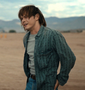 Mint Green Long Sleeve Shirt of Charlie Heaton as Jonathan Byers Outfit Stranger Things TV Show