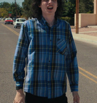Blue Plaid Long Sleeve Shirt Worn by Finn Wolfhard as Mike Wheeler Outfit Stranger Things TV Show