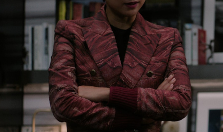 Red Pattern Blazer of Greta Lee as Stella Bak Outfit The Morning Show TV Show