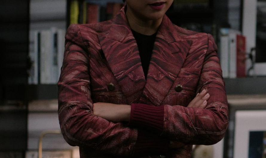 Red Pattern Blazer of Greta Lee as Stella Bak