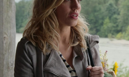 Grey Suede Biker Jacket Worn by Zibby Allen as Brie Sheridan Outfit Virgin River TV Show