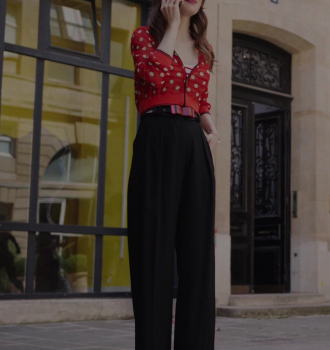 Black Wide Leg Trousers of Lily Collins as Emily Cooper Outfit Emily in Paris TV Show