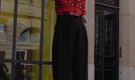 Black Wide Leg Trousers of Lily Collins as Emily Cooper Outfit Emily in Paris TV Show