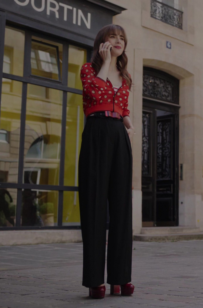 black wide leg trousers - Lily Collins (Emily Cooper) - Emily in Paris TV Show