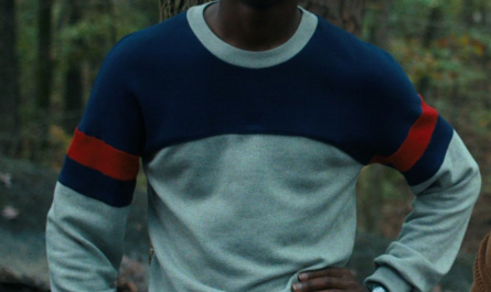 Blue / Grey / Red Sweatshirt Worn by Caleb McLaughlin as Lucas Sinclair Outfit Stranger Things TV Show