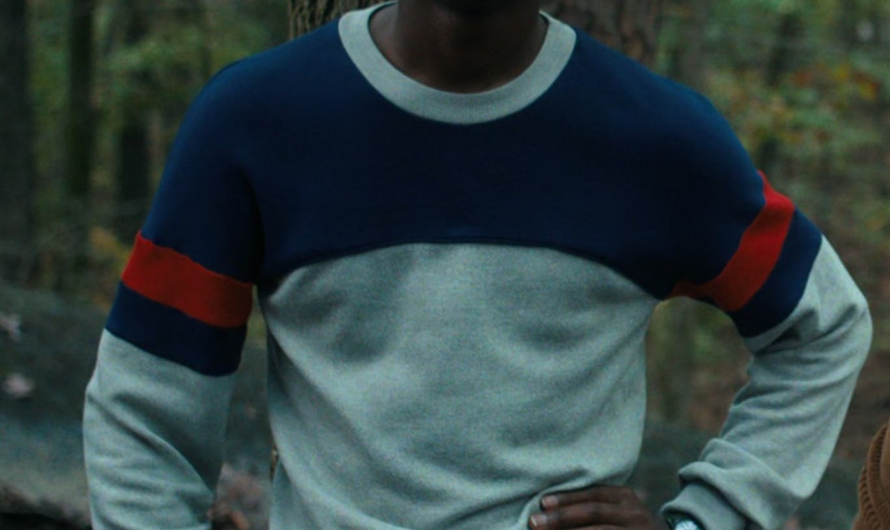 Blue / Grey / Red Sweatshirt Worn by Caleb McLaughlin as Lucas Sinclair