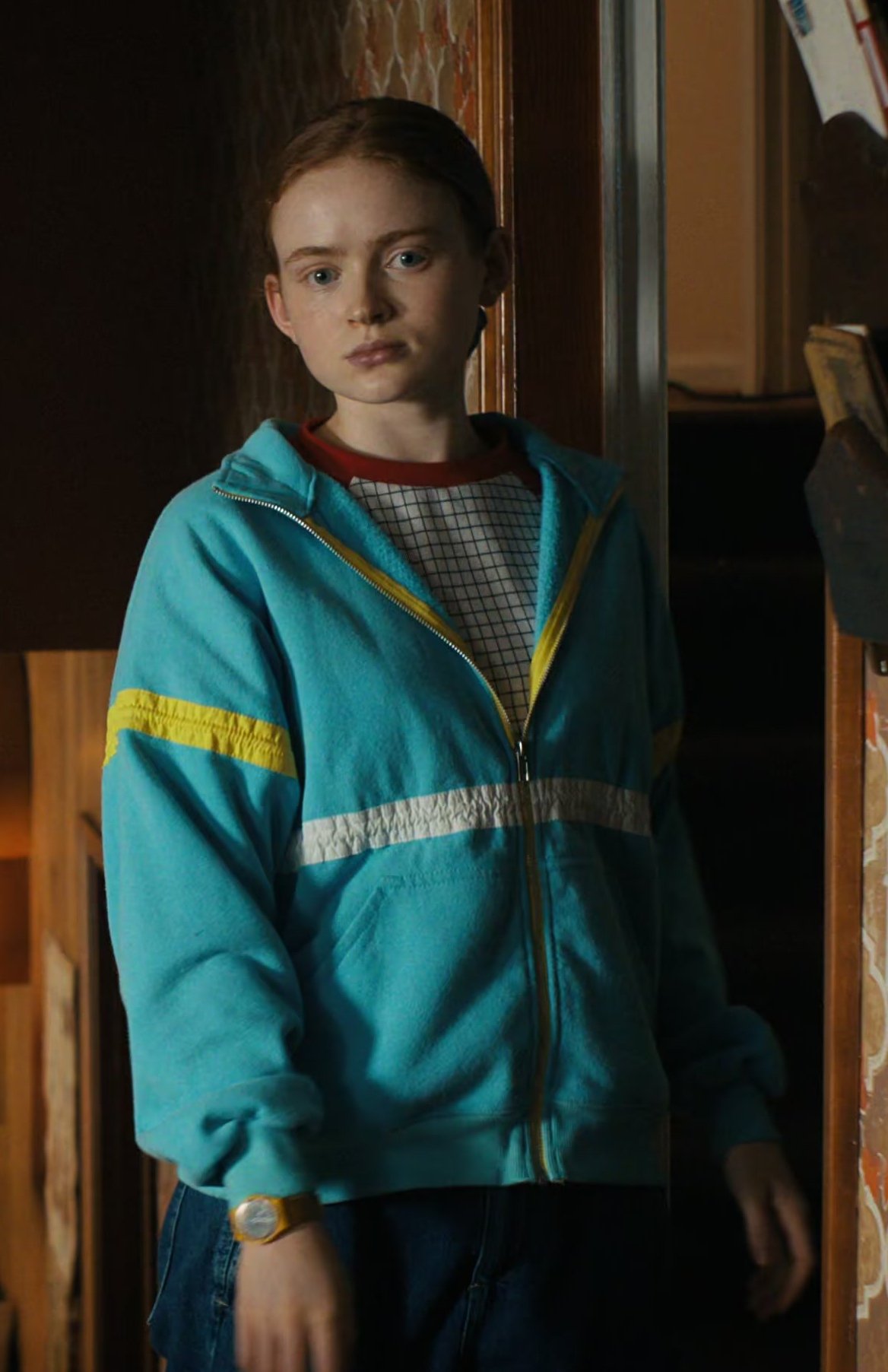The denim overshirt worn by Max Mayfield (Sadie Sink) in the series Stranger  Things (Season 4 Episode 1)