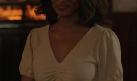 Solid Drawstring V-Neck Crop Top of Kandyse McClure as Kaia Outfit Virgin River TV Show
