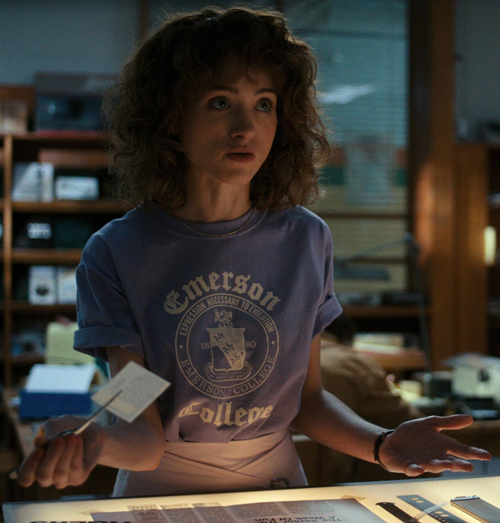 Emerson College Tee of Natalia Dyer as Nancy Wheeler in Stranger Things ...