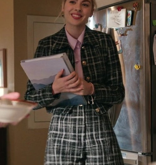 Tweed Plaid Single Breasted Jacket and Shorts Suit Worn by Sarah Dugdale as Lizzie