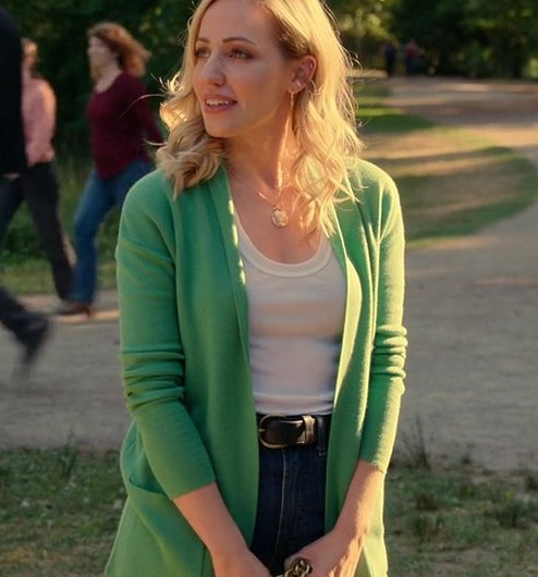 Green Long Cashmere Blend Cardigan Worn by Zibby Allen as Brie Sheridan