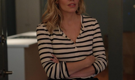 Ivory - Navy Striped Long Sleeve Henley Shirt Worn by Zibby Allen as Brie Sheridan Outfit Virgin River TV Show
