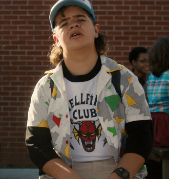 Graphic Printed Shirt of Gaten Matarazzo as Dustin Henderson Outfit Stranger Things TV Show