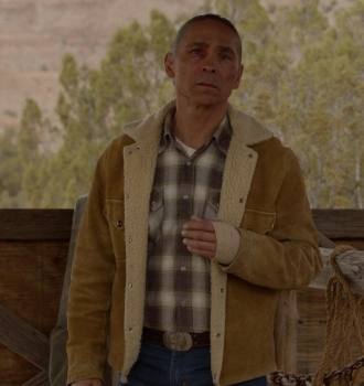 Suede Shearling Jacket Worn by Zahn McClarnon as Joe Leaphorn Outfit Dark Winds TV Show