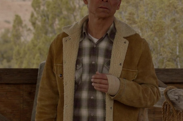 Suede Shearling Jacket Worn by Zahn McClarnon as Joe Leaphorn Outfit Dark Winds TV Show