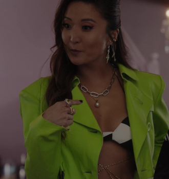 Neon Green Cropped Jacket Worn by Ashley Park as Mindy Chen Outfit Emily in Paris TV Show