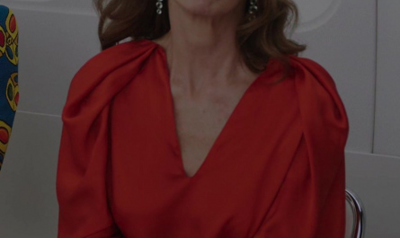 Red V-Neck Blouse of Philippine Leroy-Beaulieu as Sylvie Outfit Emily in Paris TV Show