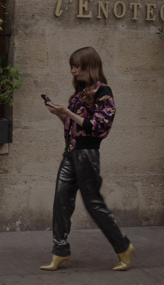 high-heel nappa gold leather low-cut boots - Lily Collins (Emily Cooper) - Emily in Paris TV Show