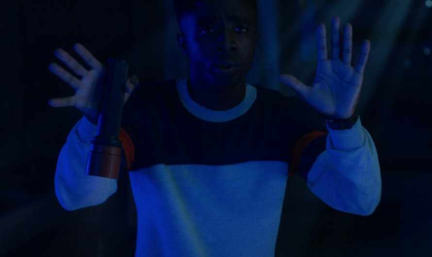 Blue and Grey Sweatshirt of Caleb McLaughlin as Lucas Sinclair